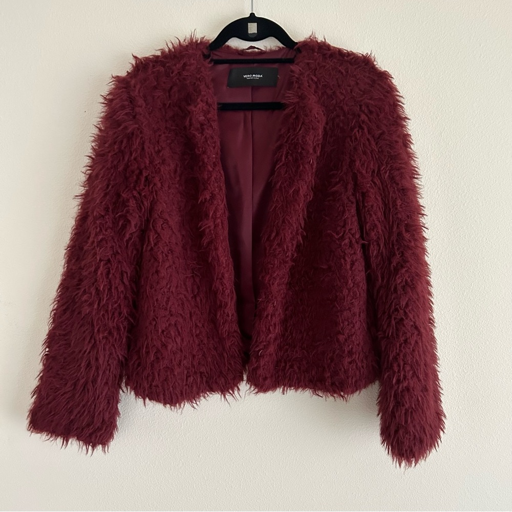 Vero Moda Faux Fur Jacket Burgundy Size S